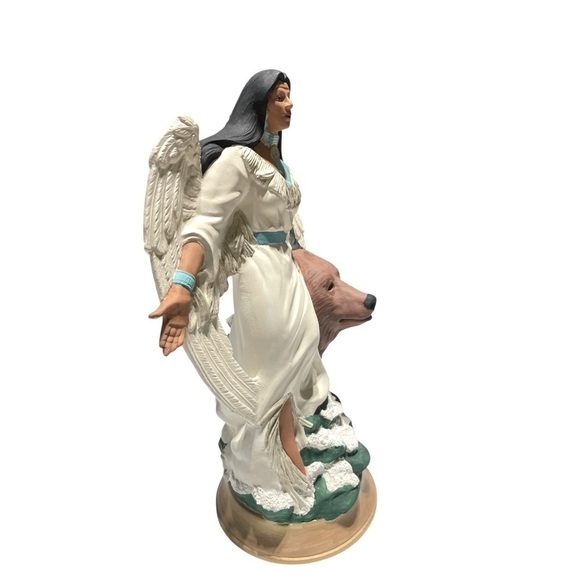 VTG Ceramic Bisque Native American Indian Angel with Bear 13” Tall x 9” Wide - Picture 4 of 15